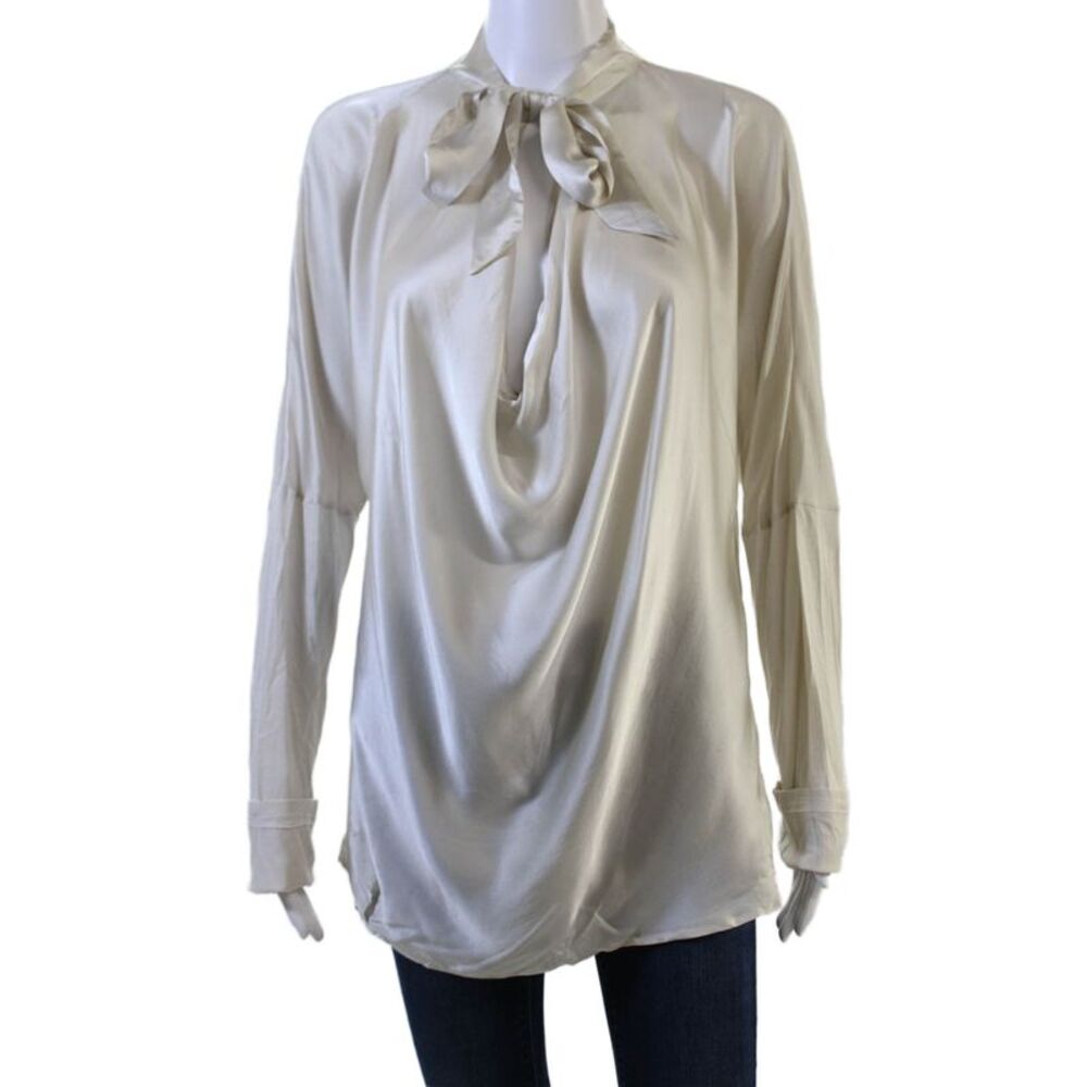 Gold Hawk Womens Tunic Blouse Beige High Neck Long Sleeve Size L